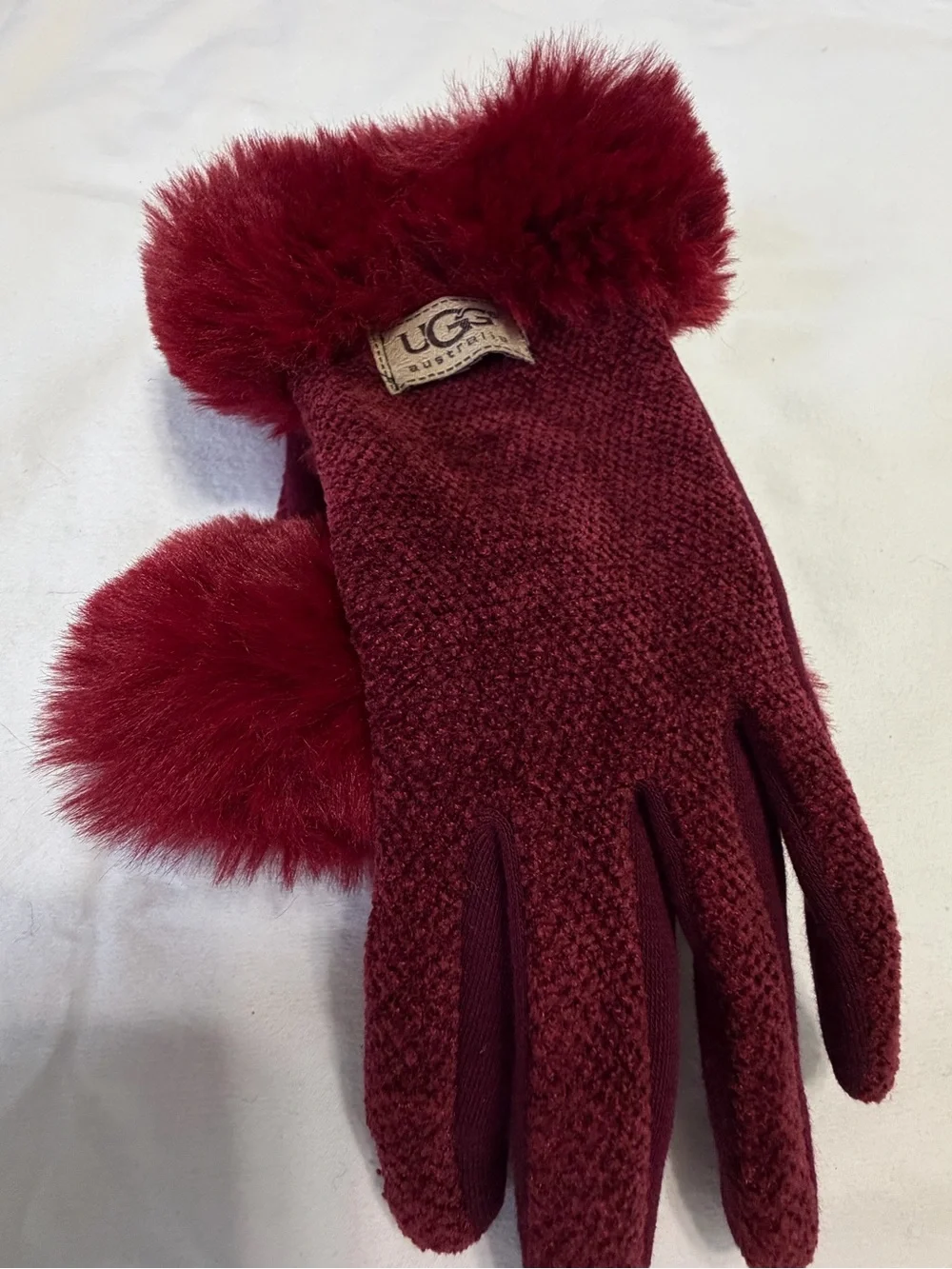 UGG Australia Faux Fur Cuff Touchscreen Gloves Burgundy One Size